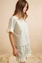 Load image into Gallery viewer, BiBi Stripes And Eyelet Lace Ruffled Top And Shorts Set in Eucalyptus
