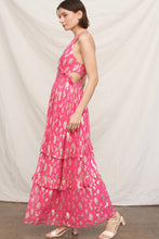 Load image into Gallery viewer, EN CREME Metallic Polka Dot Maxi Dress With Side Cut-outs in Fuchsia
