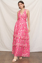 Load image into Gallery viewer, EN CREME Metallic Polka Dot Maxi Dress With Side Cut-outs in Fuchsia
