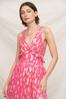 EN CREME Metallic Polka Dot Maxi Dress With Side Cut-outs in Fuchsia