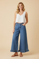 Heimish Ruffle Hem Wide Leg Cropped Denim Pants in Denim