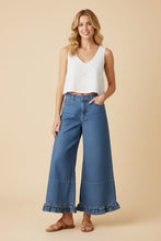 Load image into Gallery viewer, Heimish Ruffle Hem Wide Leg Cropped Denim Pants in Denim
