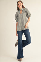 Load image into Gallery viewer, Jodifl Ruffle Detail Stripe Top in Black
