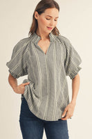 Jodifl Ruffle Detail Stripe Top in Black