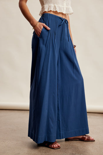 Listicle Wide Leg Pleated Pants in Denim Blue