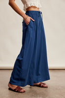 Listicle Wide Leg Pleated Pants in Denim Blue