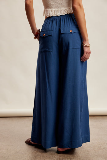 Listicle Wide Leg Pleated Pants in Denim Blue