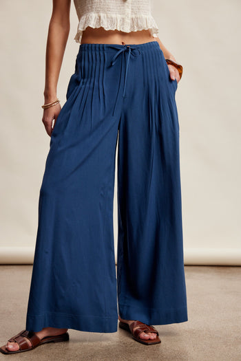 Listicle Wide Leg Pleated Pants in Denim Blue