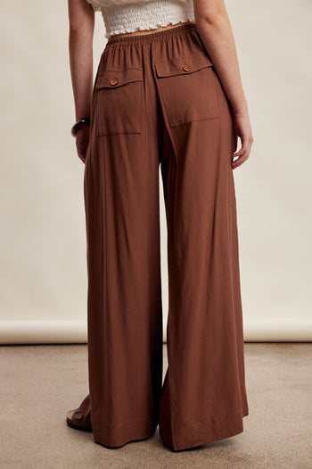 Listicle Wide Leg Pleated Pants in Brown