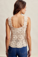 Listicle Floral Crochet Lace Top in Ecru