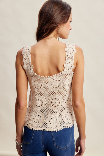 Listicle Floral Crochet Lace Top in Ecru