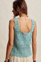 Listicle Floral Crochet Lace Top in Jade