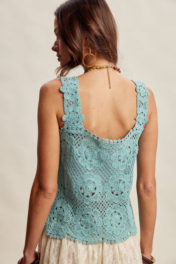 Listicle Floral Crochet Lace Top in Jade