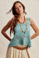 Listicle Floral Crochet Lace Top in Jade
