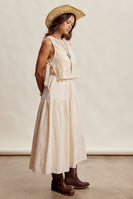 Listicle Embroidered Lace Vest and Sleeveless Midi Dress Set in Ecru