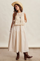 Listicle Embroidered Lace Vest and Sleeveless Midi Dress Set in Ecru