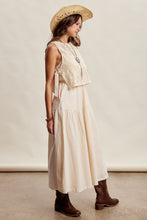 Load image into Gallery viewer, Listicle Embroidered Lace Vest and Sleeveless Midi Dress Set in Ecru
