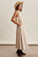 Listicle Embroidered Lace Vest and Sleeveless Midi Dress Set in Ecru