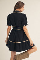 Jodifl Scallop Trim Accent Button Down Babydoll Dress in Black
