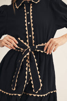 Jodifl Scallop Trim Accent Button Down Babydoll Dress in Black