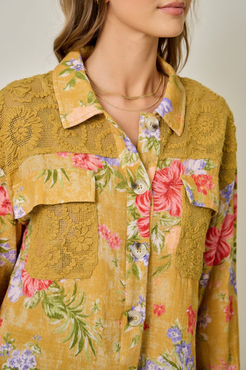 Mystree Floral Mixed Media Jacket in Cappuccino Mix