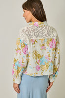 Mystree Floral Mixed Media Jacket in White Mix