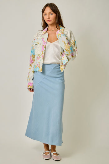 Mystree Floral Mixed Media Jacket in White Mix