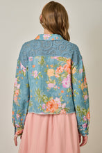 Load image into Gallery viewer, Mystree Floral Mixed Media Jacket in Denim Blue Mix

