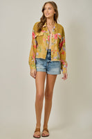Mystree Floral Mixed Media Jacket in Cappuccino Mix