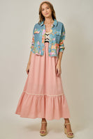 Mystree Floral Mixed Media Jacket in Denim Blue Mix