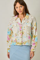 Mystree Floral Mixed Media Jacket in White Mix
