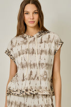 Load image into Gallery viewer, Mystree Mixed Print French Terry Hoodie Tee in Oatmeal Tie Dye (TOP ONLY)
