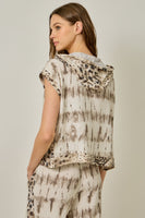 Mystree Mixed Print French Terry Hoodie Tee in Oatmeal Tie Dye (TOP ONLY)