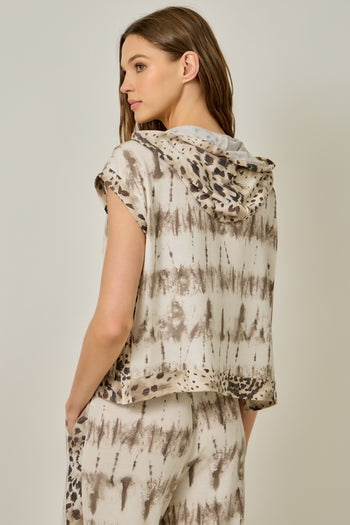 Mystree Mixed Print French Terry Hoodie Tee in Oatmeal Tie Dye (TOP ONLY)