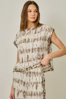 Mystree Mixed Print French Terry Hoodie Tee in Oatmeal Tie Dye (TOP ONLY)
