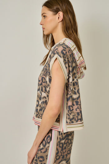 Mystree Mixed Print French Terry Hoodie Tee in Dusty Pink (TOP ONLY)