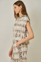 Mystree Mixed Print French Terry Hoodie Tee in Oatmeal Tie Dye (TOP ONLY)