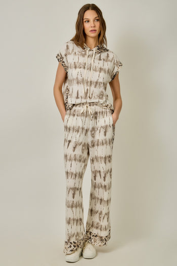 Mystree Mixed Print French Terry Hoodie Tee in Oatmeal Tie Dye (TOP ONLY)