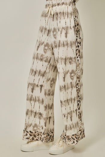 Mystree Mixed Print French Terry Pants in Oatmeal Tie Dye (PANTS ONLY)