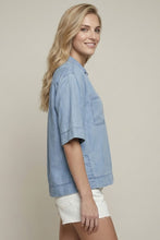 Load image into Gallery viewer, Doe &amp; Rae Denim Collared Split V-neck Top in Denim
