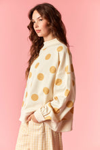 Load image into Gallery viewer, Peach Love Polka Dot Lightweight Mock Neck Sweatshirt in Cream/Yellow
