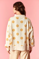 Peach Love Polka Dot Lightweight Mock Neck Sweatshirt in Cream/Yellow