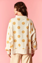 Load image into Gallery viewer, Peach Love Polka Dot Lightweight Mock Neck Sweatshirt in Cream/Yellow
