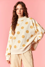 Load image into Gallery viewer, Peach Love Polka Dot Lightweight Mock Neck Sweatshirt in Cream/Yellow
