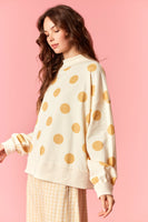 Peach Love Polka Dot Lightweight Mock Neck Sweatshirt in Cream/Yellow