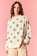 Load image into Gallery viewer, Peach Love Polka Dot Lightweight Mock Neck Sweatshirt in Cream/Sage
