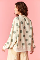 Peach Love Polka Dot Lightweight Mock Neck Sweatshirt in Cream/Sage