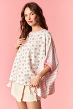 Load image into Gallery viewer, Peach Love Cotton Jersey Ditsy Flower Print and Stripe Print Top in Light Pink
