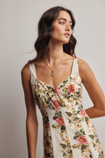 Forte Floral Panel Midi Dress in Ecru