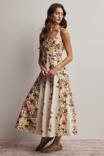 Forte Floral Panel Midi Dress in Ecru